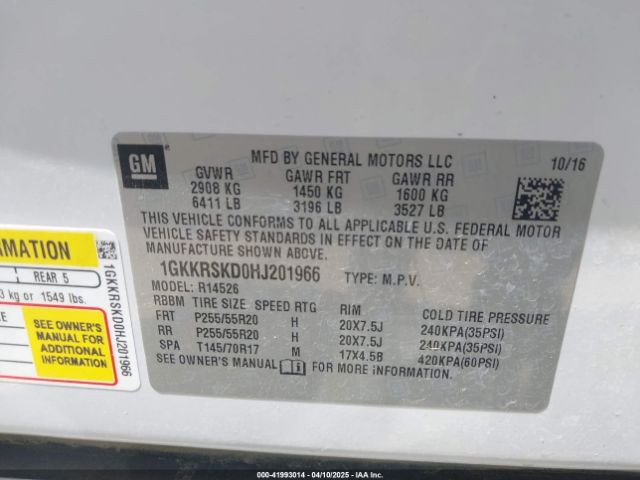1GKKRSKD0HJ201966 GMC llt - sidi: spark ignited direct injection, 60 degrees, alum