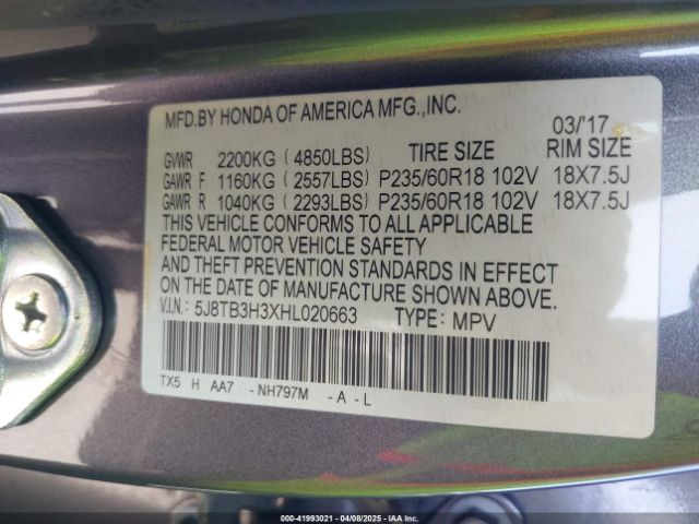 5J8TB3H3XHL020663 Acura Rdx Acurawatch Plus Package