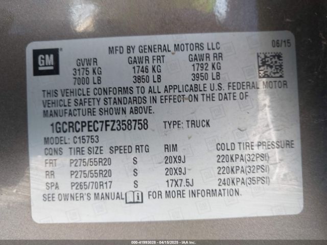 1GCRCPEC7FZ358758 Chevrolet Silverado 1500 Ls