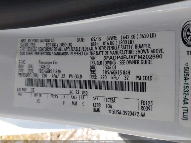3FADP4BJXFM202690 Ford FIESTA SE