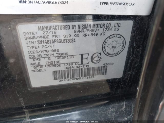 3N1AB7AP8GL673024 Nissan Sentra Fe+ S/s/sl/sr/sv