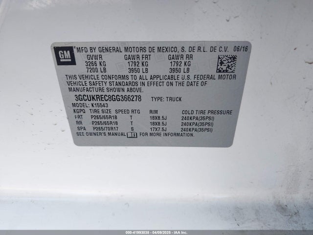 Chevrolet Silverado 1500 2lt 2016 3GCUKREC8GG366278 Image 9