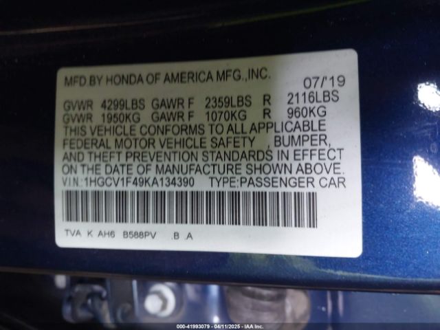 1HGCV1F49KA134390 Honda ACCORD EX