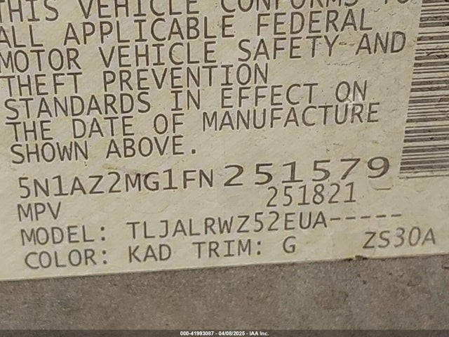 5N1AZ2MG1FN251579 Nissan MURANO SL