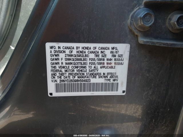 2008 ACURA MDX 2HNYD28398H504923 Photo 8