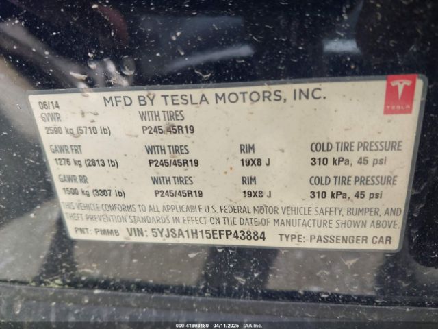 2014 TESLA MODEL S 5YJSA1H15EFP43884 Photo 8