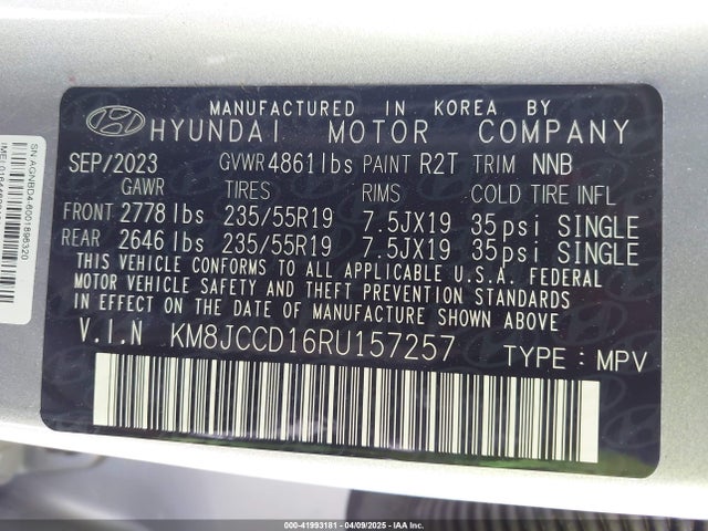 KM8JCCD16RU157257 Hyundai Tucson Hybrid Sel Convenience