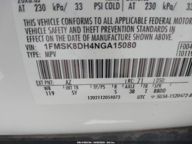 1FMSK8DH4NGA15080 Ford EXPLORER XLT