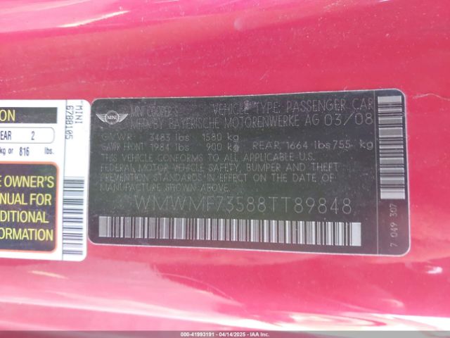 2008 MINI COOPER S WMWMF73588TT89848 Photo 8