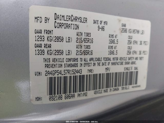 2007 CHRYSLER TOWN & COUNTRY 2A4GP54L57R152443 Photo 8