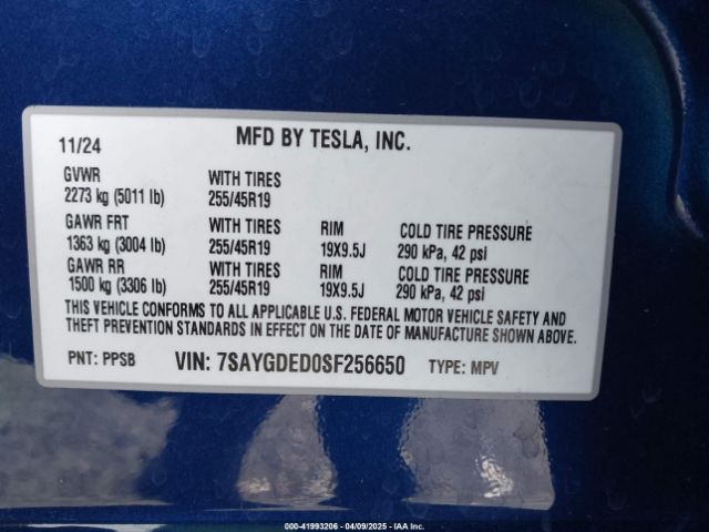 7SAYGDED0SF256650 Tesla Model Y Long Range Dual Motor All-wheel Drive