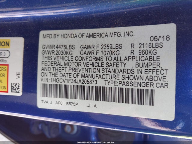 1HGCV1F34JA205873 Honda Accord Sport