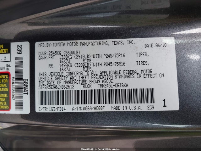 5TFSX5EN0JX062612 Toyota Tacoma Sr