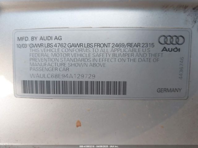 2004 AUDI A4 WAULC68E94A129729 Photo 8