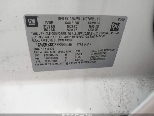 1GNSKKKC3FR685046 Chevrolet Suburban 1500 Ltz