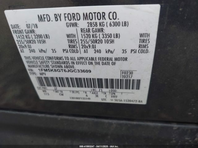 1FM5K8GT6JGC33609 Ford EXPLORER SPORT