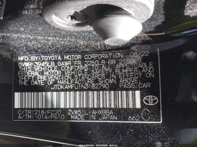 JTDKAMFU1N3182790 Toyota Prius L