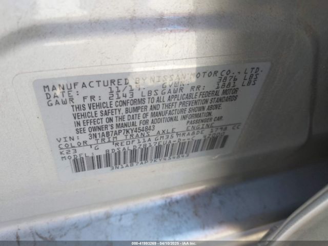 3N1AB7AP7KY454843 Nissan SENTRA SV