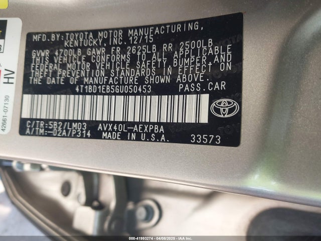 4T1BD1EB5GU050453 Toyota Avalon Hybrid Limited