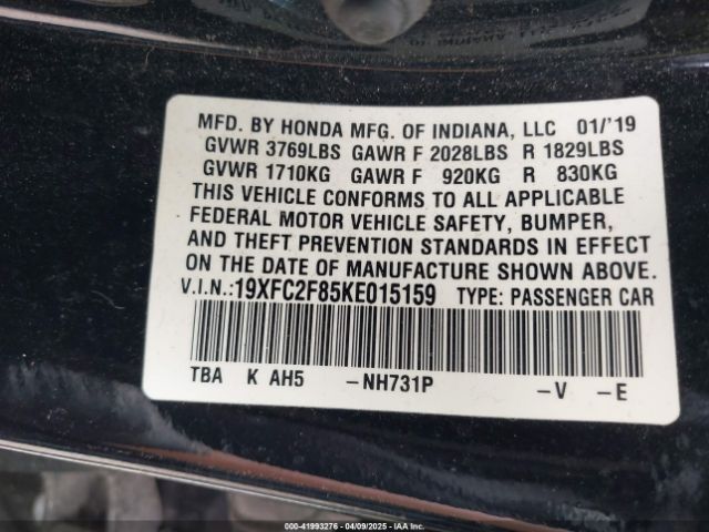 19XFC2F85KE015159 Honda Civic Sport