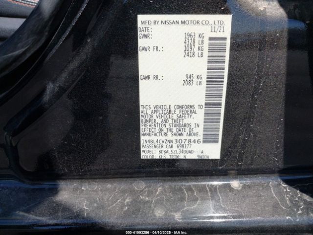 1N4BL4CV2NN307846 Nissan Altima Sr Fwd