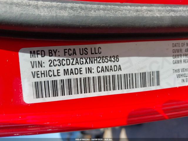 2C3CDZAGXNH265436 Dodge Challenger Sxt