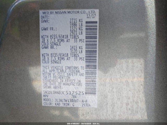 5N1DL0MN8JC517525 Infiniti QX60