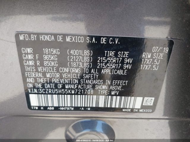 3CZRU5H55KM721708 Honda HR-V EX