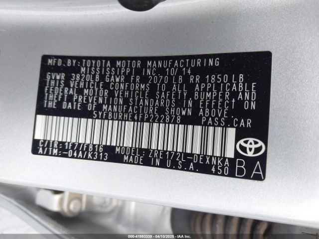 5YFBURHE4FP222878 Toyota Corolla Le/le Plus/le Premium