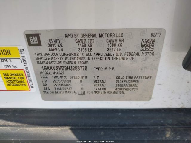 1GKKVSKD3HJ283770 GMC Acadia Limited