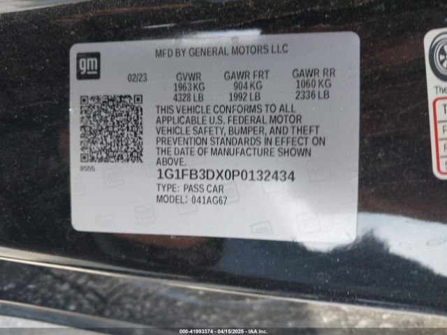 1G1FB3DX0P0132434 Chevrolet Camaro Rwd  1lt