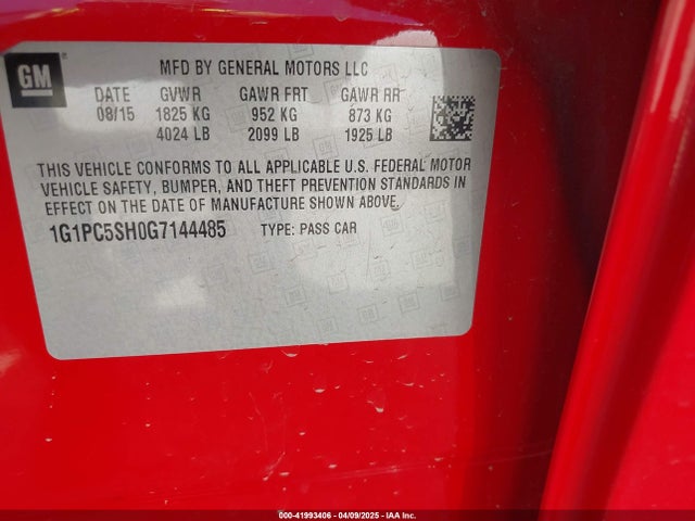 1G1PC5SH0G7144485 Chevrolet luw - e85 max