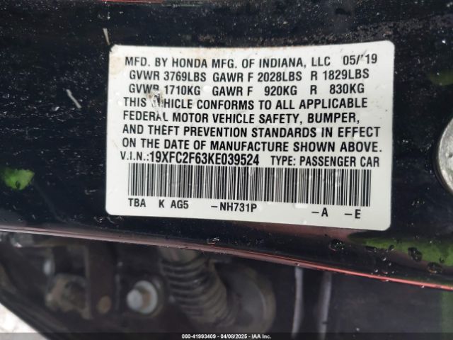19XFC2F63KE039524 Honda Civic Lx