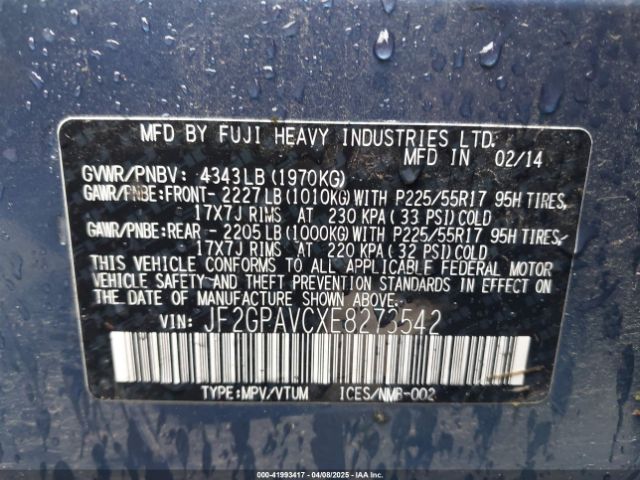 JF2GPAVCXE8273542 Subaru Xv Crosstrek 2.0i Premium