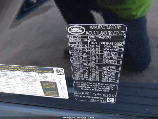 SALKP9E72PA022318 Land Rover nc10-p8h
