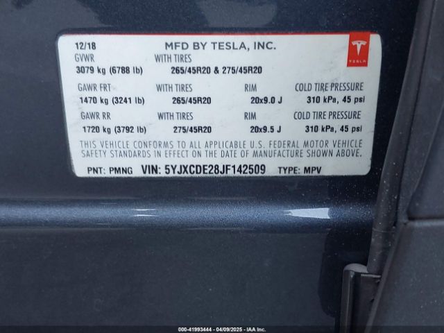 5YJXCDE28JF142509 Tesla Model X 100d/75d/p100d