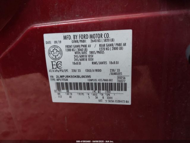 2LMPJ8K93KBL66395 Lincoln 2.0l gtdi