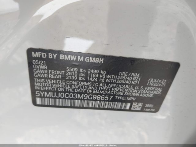 5YMUJ0C03M9G98657 BMW X4 M