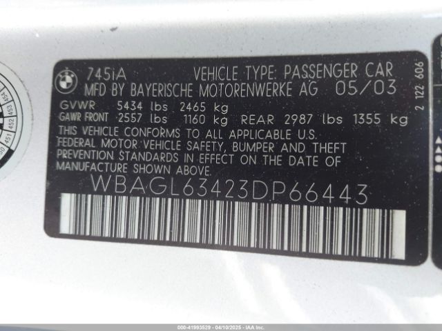 2003 BMW 7 SERIES WBAGL63423DP66443 Photo 8