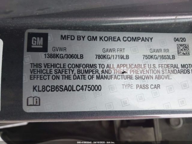 KL8CB6SA0LC475000 Chevrolet Spark Fwd Ls Automatic