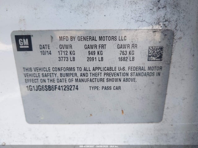 1G1JG6SB6F4129274 Chevrolet Sonic Rs Auto