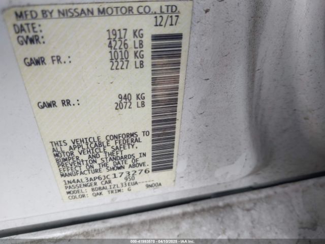 1N4AL3AP6JC173276 Nissan Altima 2.5 Sv