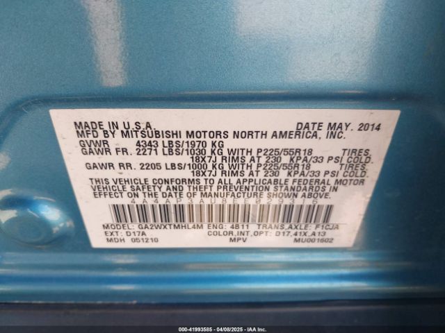 4A4AP3AU8EE029316 Mitsubishi Outlander Sport Es