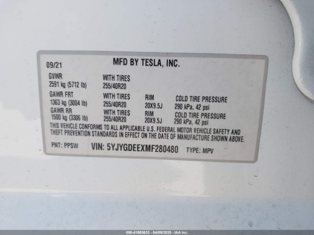 5YJYGDEEXMF280480 Tesla Model Y Long Range Dual Motor All-wheel Drive