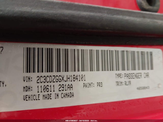 2C3CDZGGXJH184101 Dodge Challenger Gt Awd