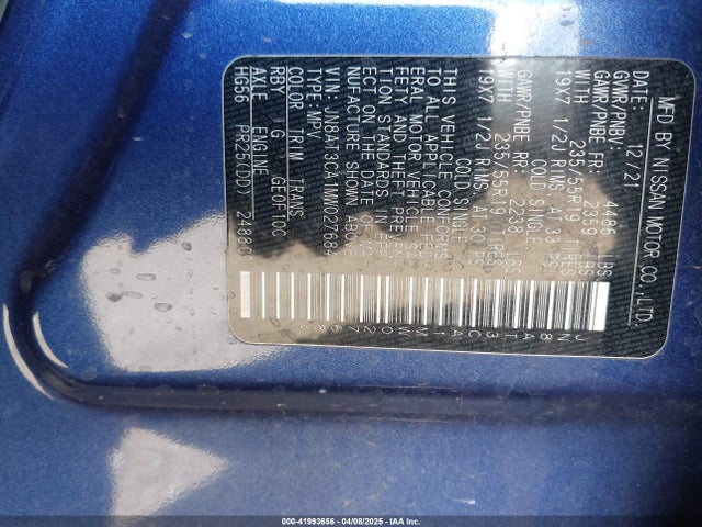 JN8AT3CA1MW027684 Nissan Rogue Sl Fwd
