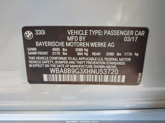 WBA8B9G3XHNU53720 BMW 2017