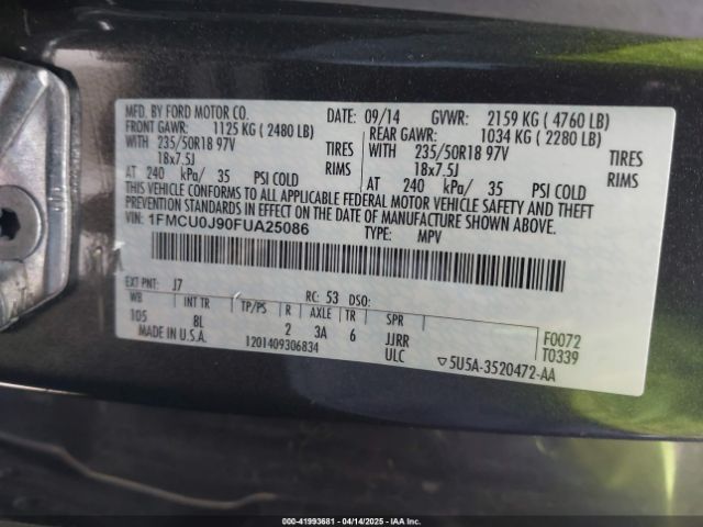 1FMCU0J90FUA25086 Ford Escape Titanium