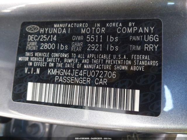 KMHGN4JE4FU072706 Hyundai Genesis 3.8
