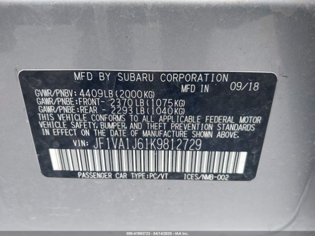 JF1VA1J61K9812729 Subaru Wrx Limited